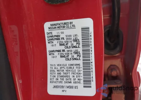 2001 Nissan Pathfinder Le z USA, uszkodzony, nr VIN JN8DR09Y11W586145